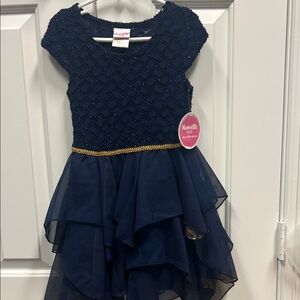 Nannette Midnight Blue Dress with Gold Trim